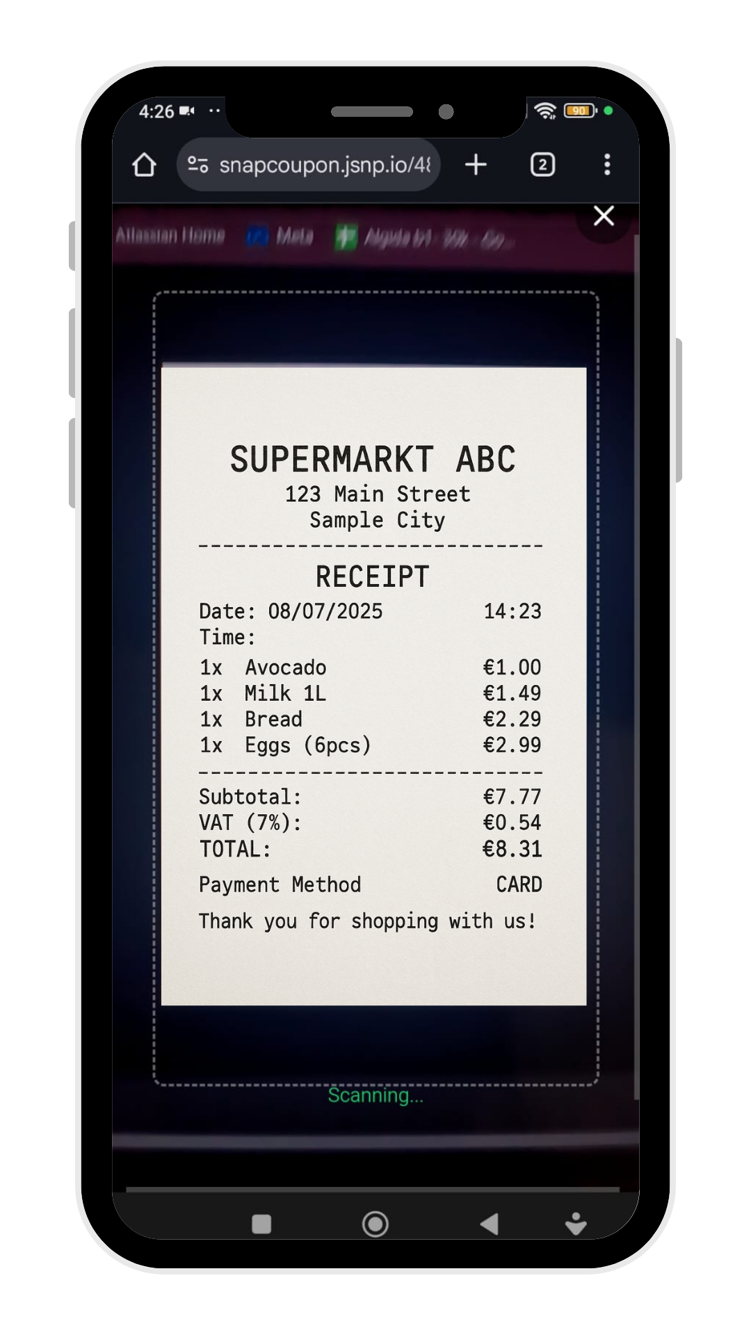 SnapCoupon user journey: Scan Receipt